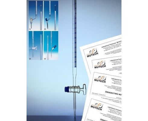 Biureta zwykła 25 ml z paskiem Schellbacha ze świadectwem wzorcowania