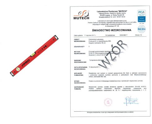 POZIOMNICA ALUMINIOWA 600mm ze świadectwem wzorcowania